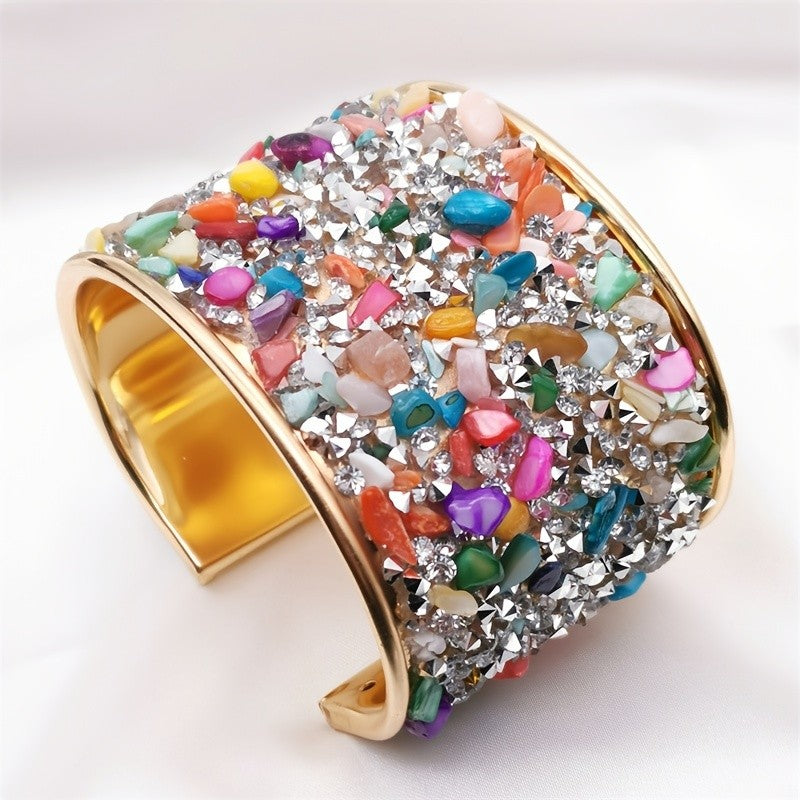 Boho Rainbow Crystal Cuff Bracelet