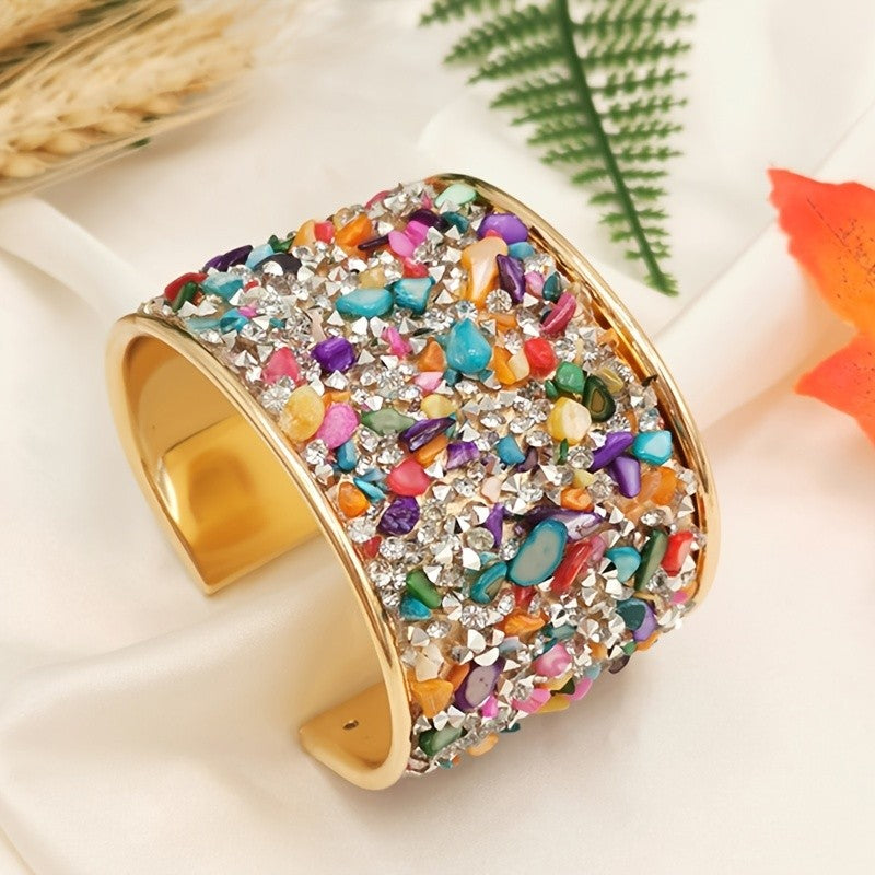 Boho Rainbow Crystal Cuff Bracelet