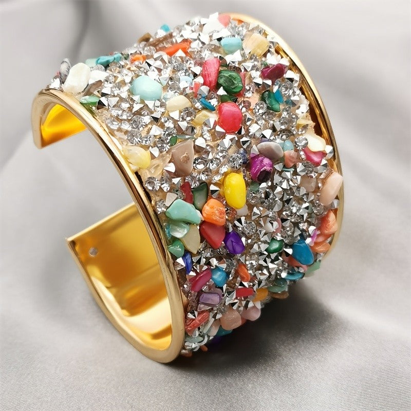 Boho Rainbow Crystal Cuff Bracelet