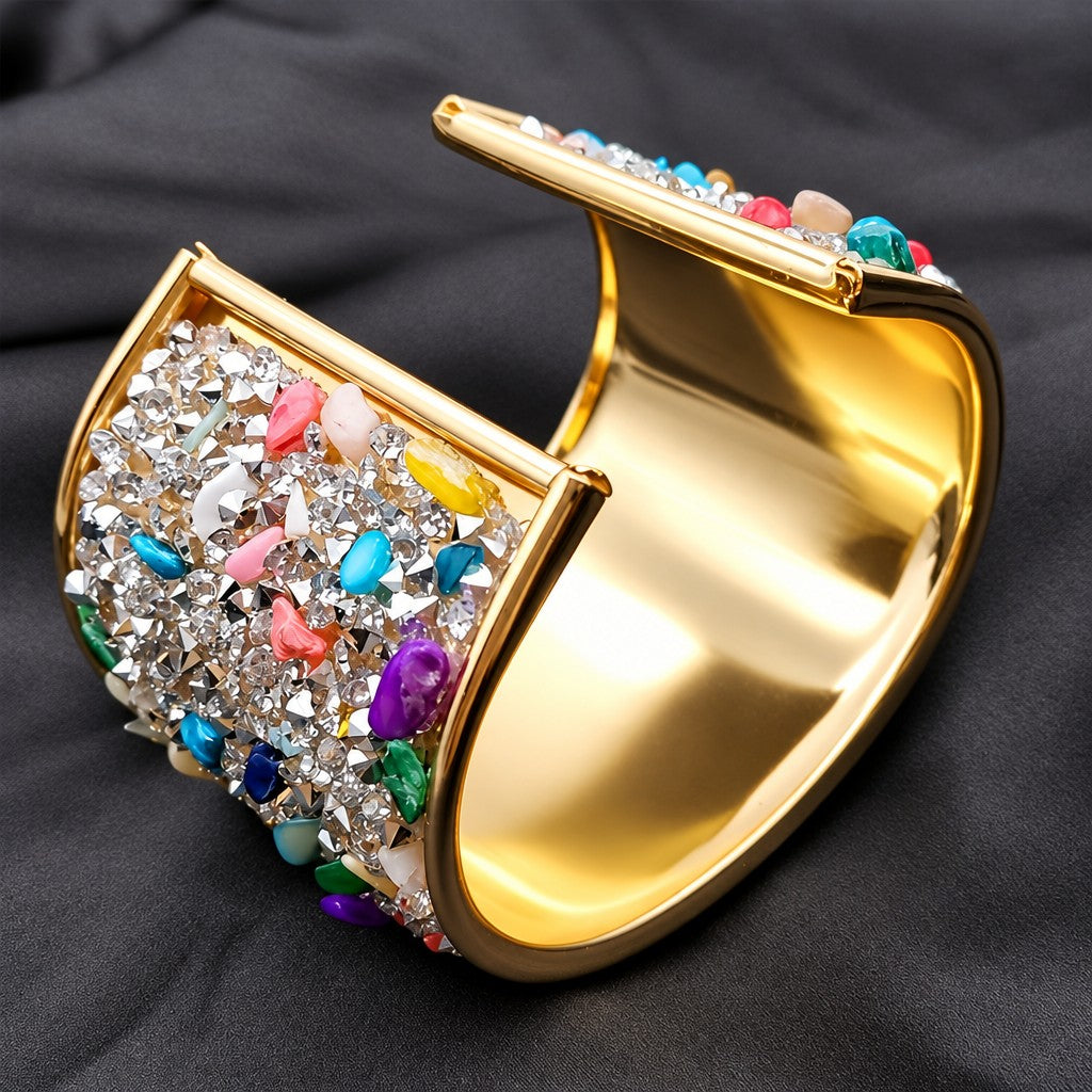 Boho Rainbow Crystal Cuff Bracelet
