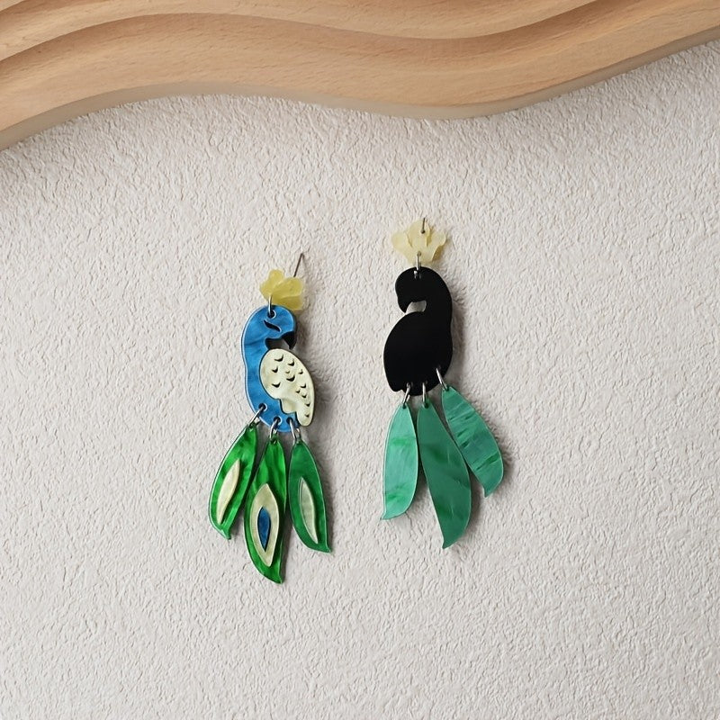 Vintage Acrylic Peacock Dangle Earrings