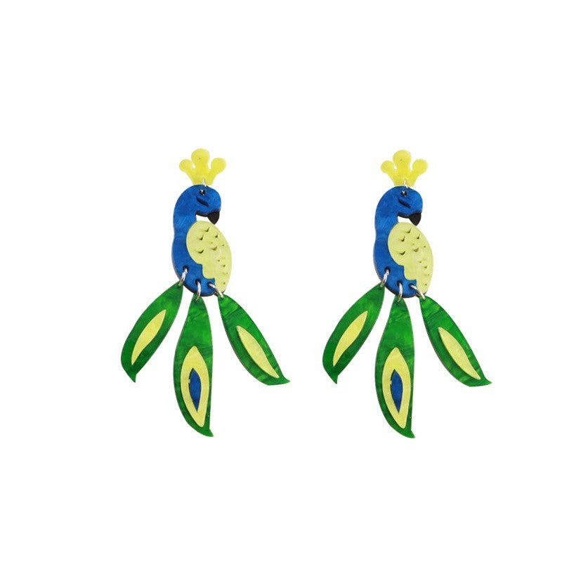 Vintage Acrylic Peacock Dangle Earrings