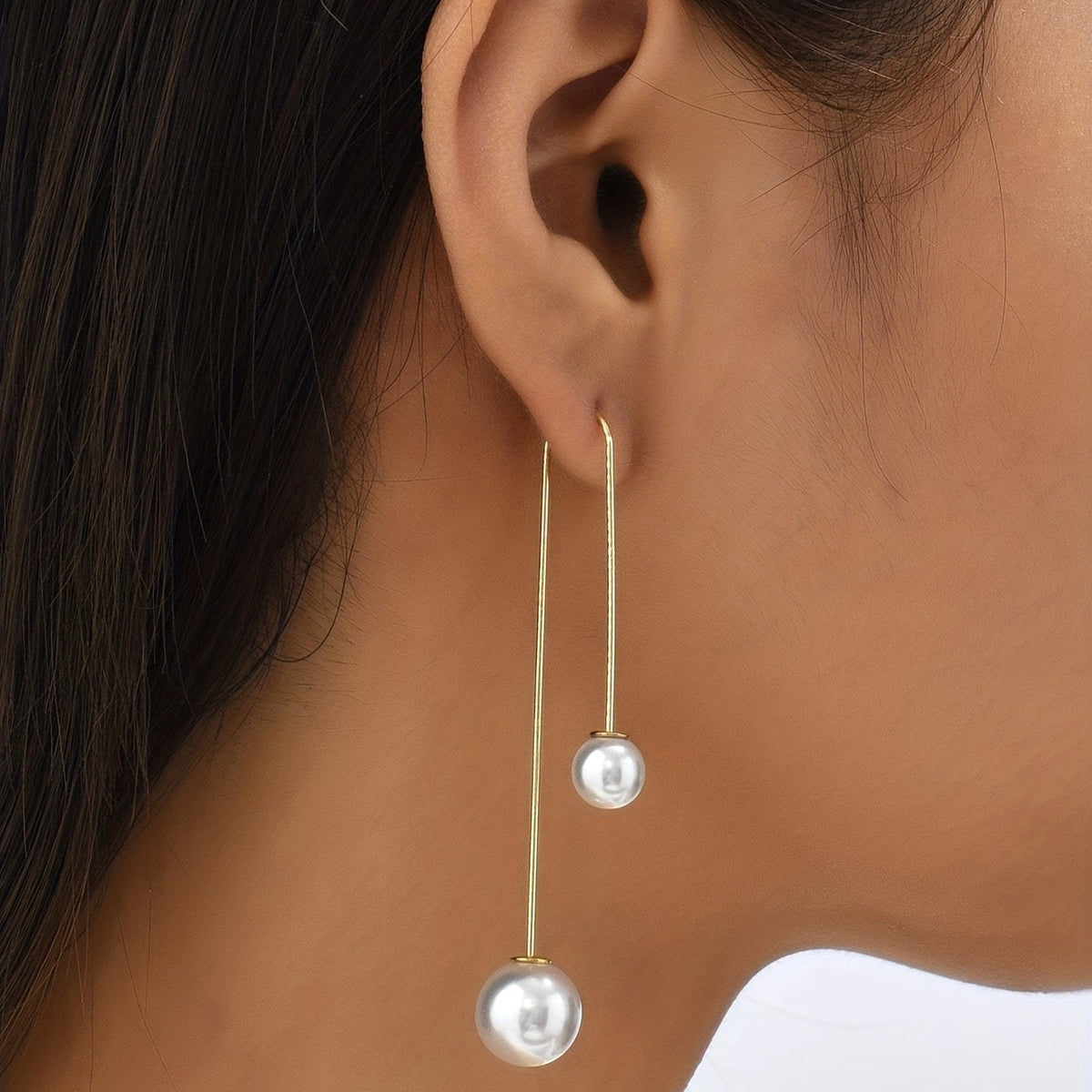 Elegant Minimalist Double Pearl Drop Earrings