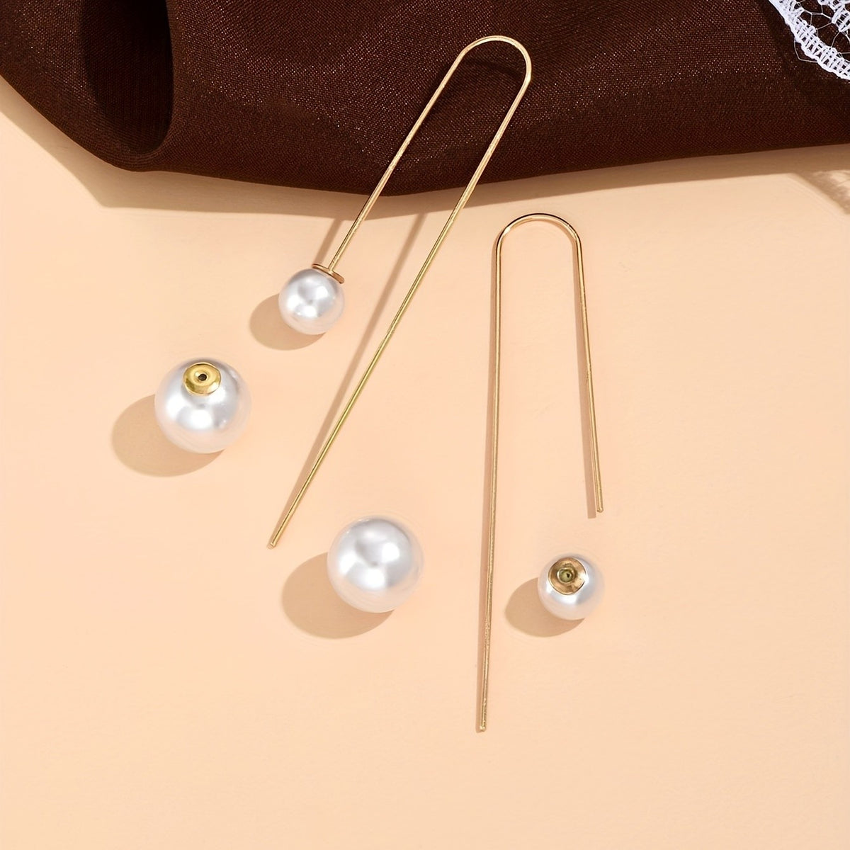 Elegant Minimalist Double Pearl Drop Earrings