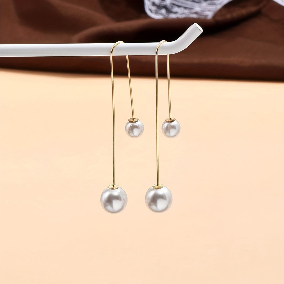 Elegant Minimalist Double Pearl Drop Earrings