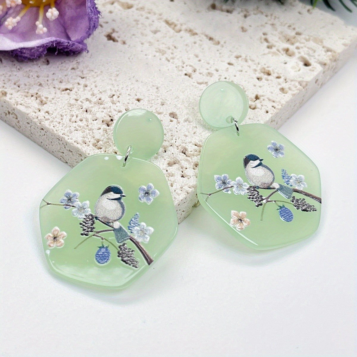 Dainty Bird Floral Acrylic Earrings