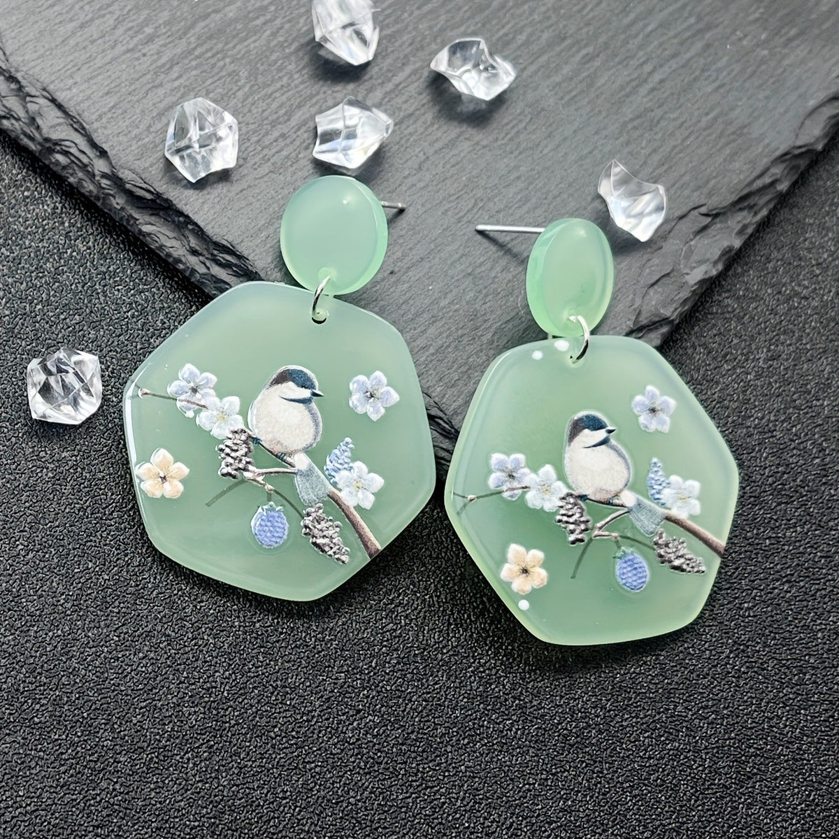 Dainty Bird Floral Acrylic Earrings