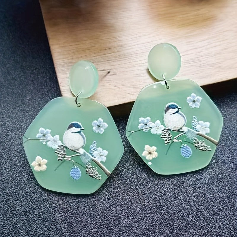 Dainty Bird Floral Acrylic Earrings