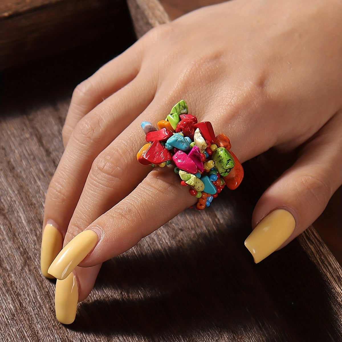Boho Colorful Mosaic Statement Ring
