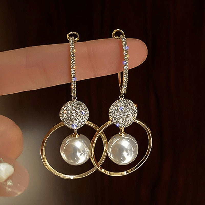 14k Elegant Zirconia Pearl Hoop Earrings