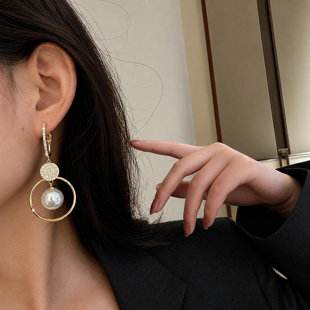 14k Elegant Zirconia Pearl Hoop Earrings