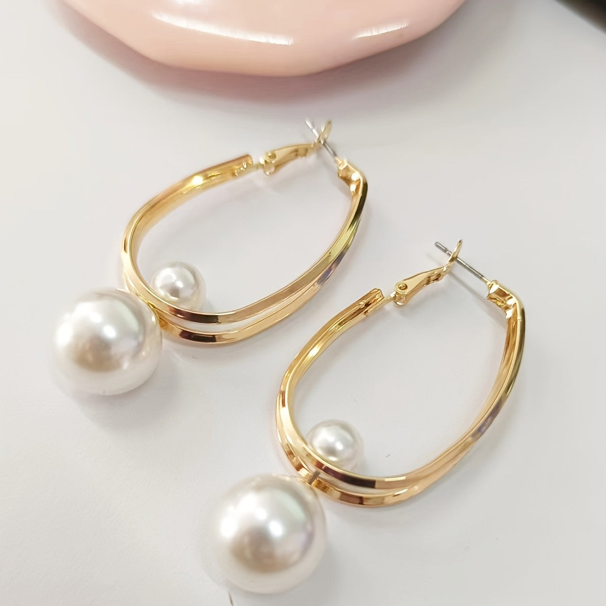 Elegant Double Hoop Faux Pearl Earrings