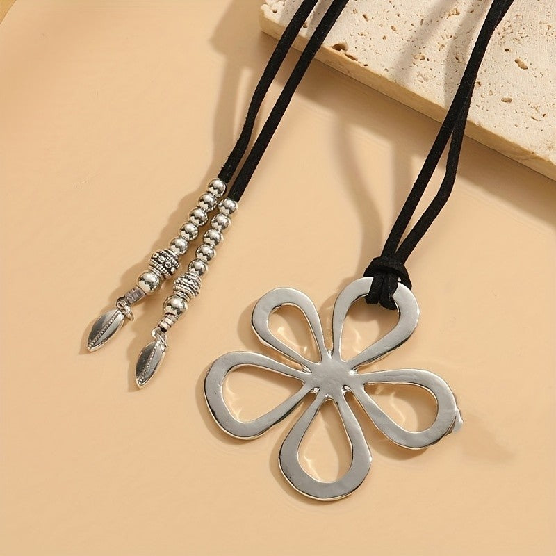 Boho Hollow Flower Leather Choker Necklace