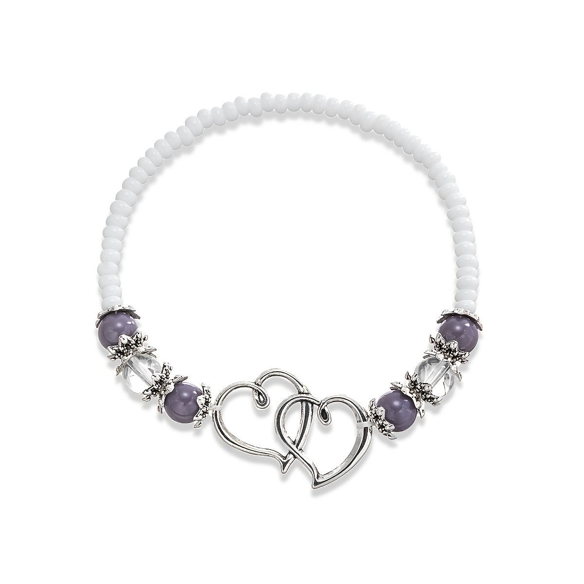 Romantic Purple Bead Double Heart Anklet
