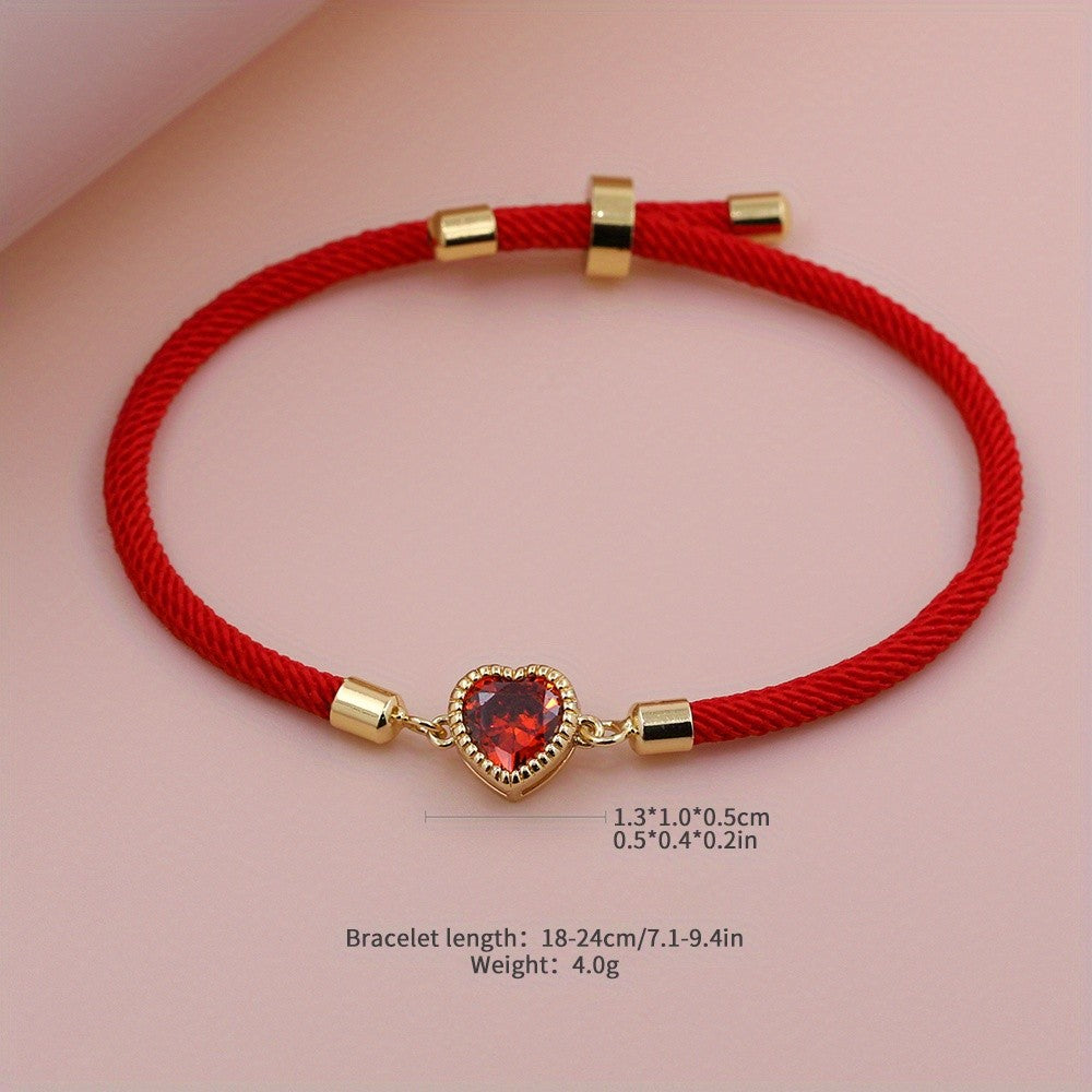 Romantic Red Heart Rope Bracelet