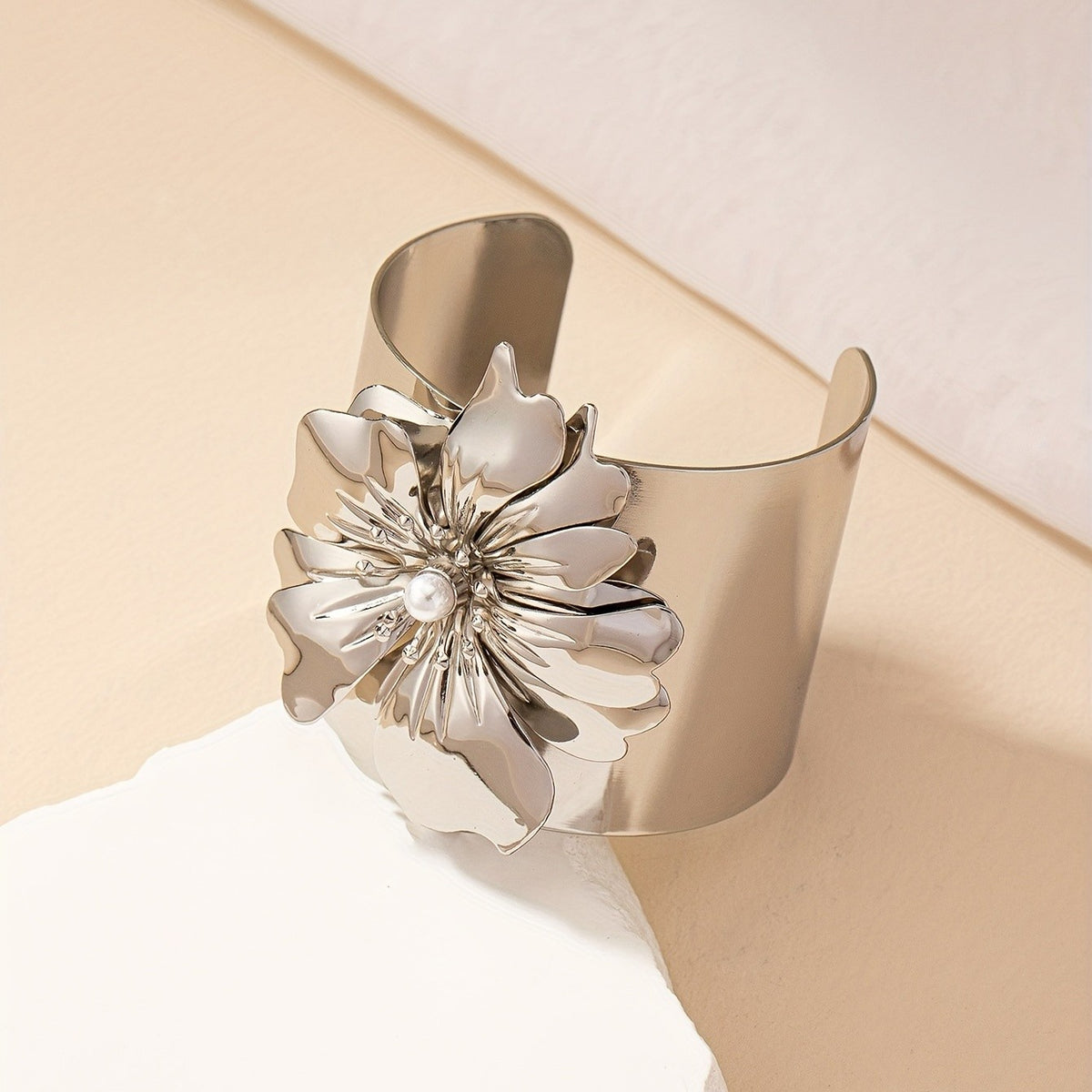 Classy Gold Floral Open Cuff Bracelet