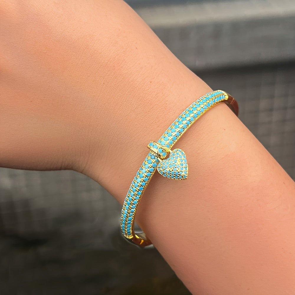 18k Elegant Turquoise Heart Cuff Bracelet