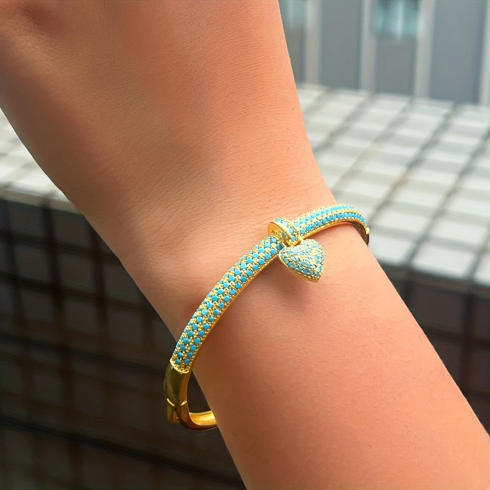 18k Elegant Turquoise Heart Cuff Bracelet