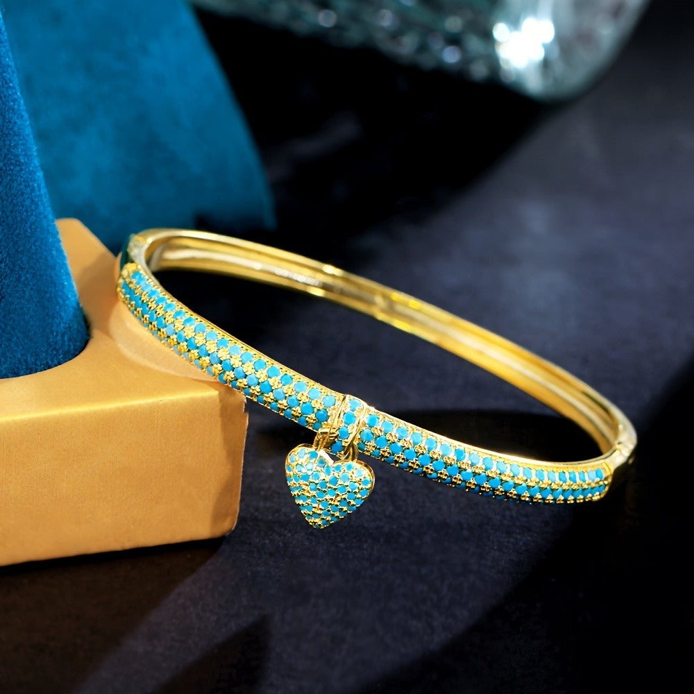 18k Elegant Turquoise Heart Cuff Bracelet