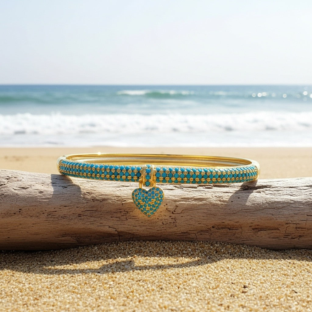 18k Elegant Turquoise Heart Cuff Bracelet