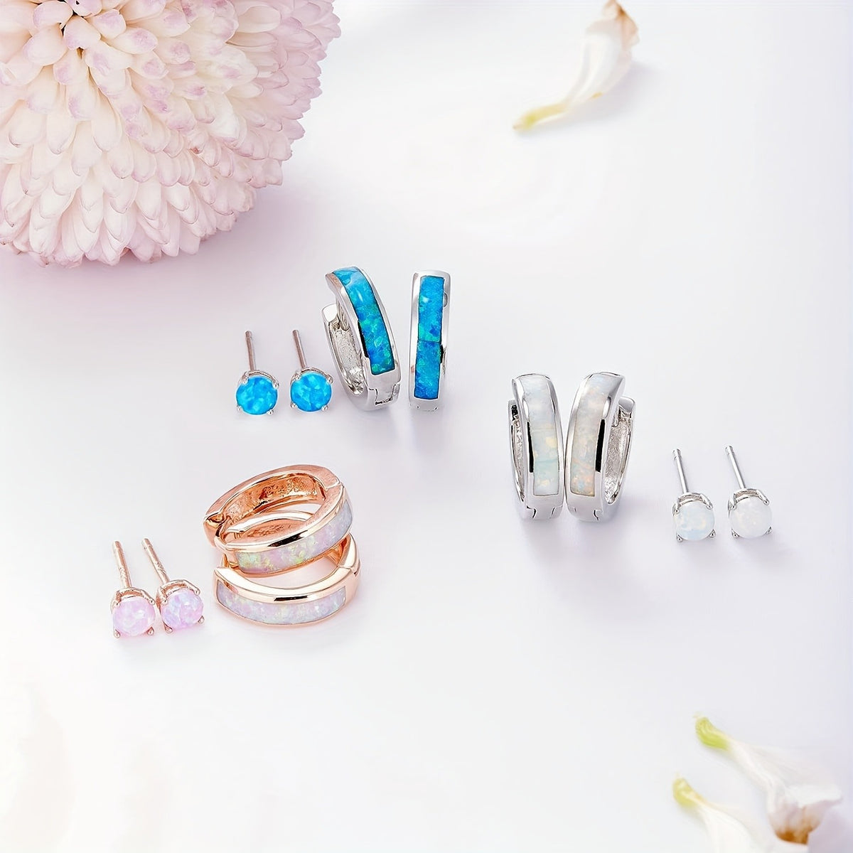 Dainty Rose Opal Huggie & Stud Earring Set