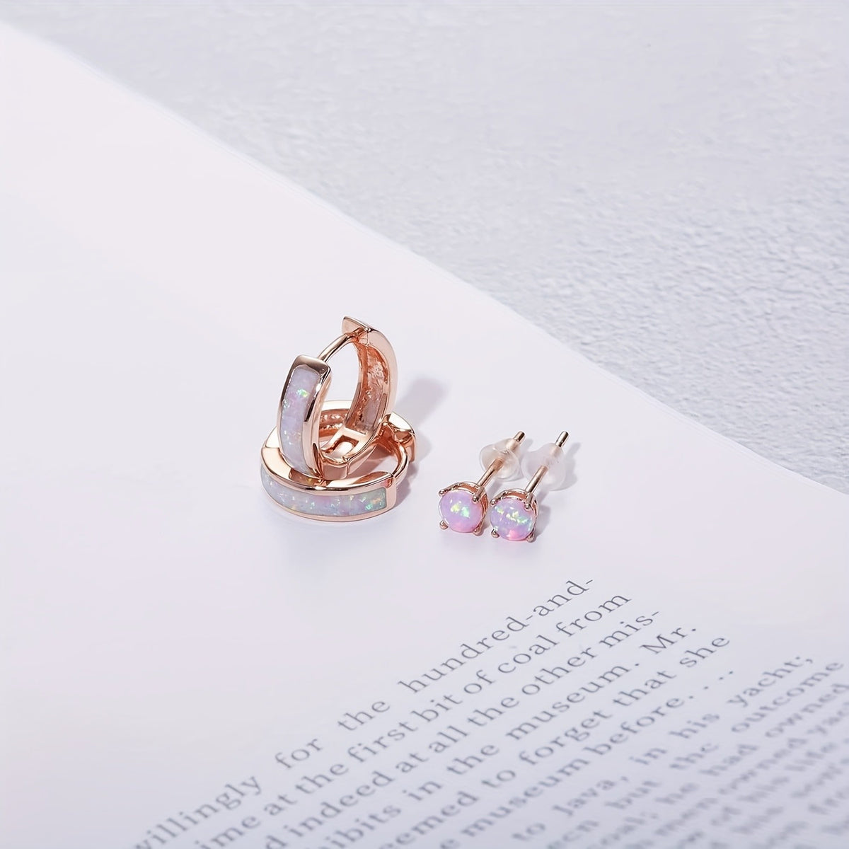 Dainty Rose Opal Huggie & Stud Earring Set