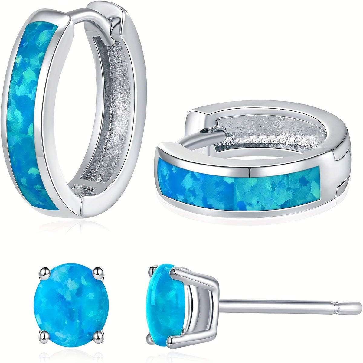 Dainty Rose Opal Huggie & Stud Earring Set