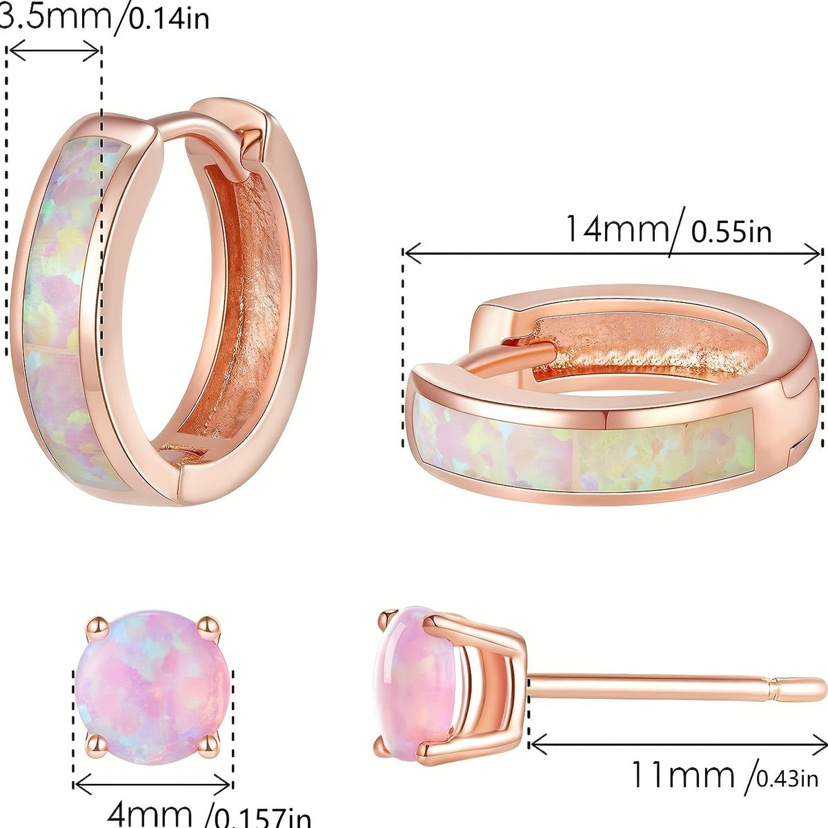 Dainty Rose Opal Huggie & Stud Earring Set