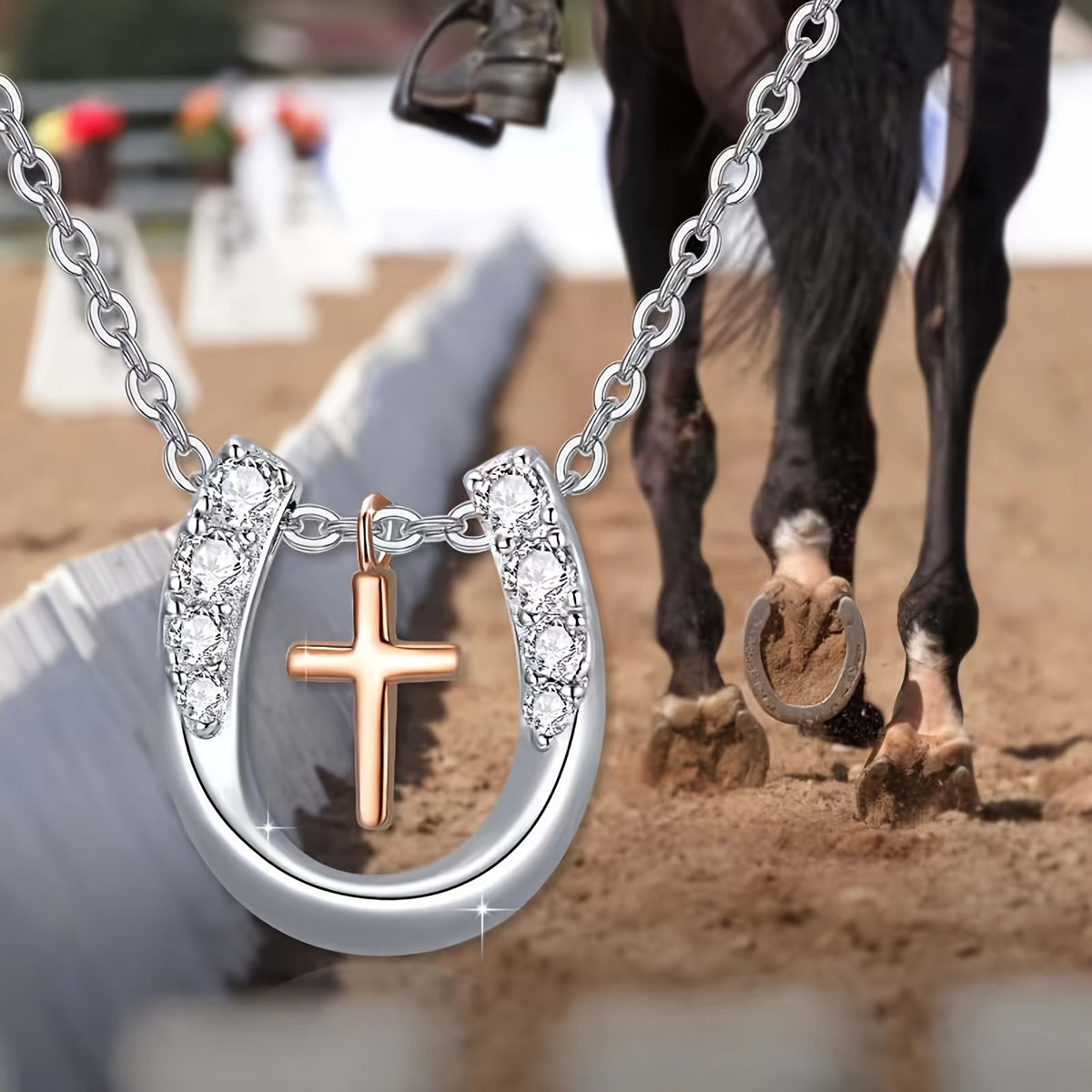 Elegant Horseshoe Cross Pendant Necklace