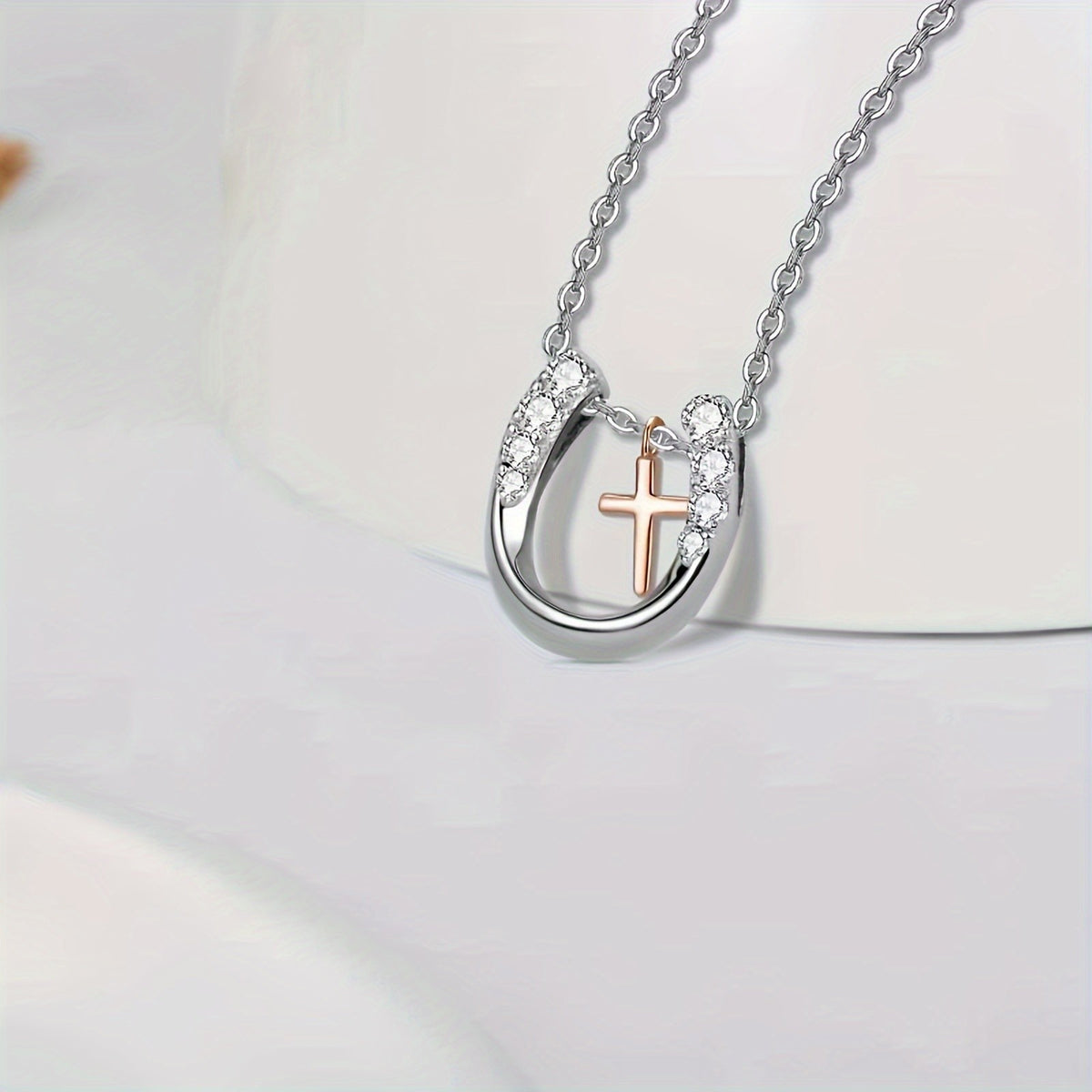 Elegant Horseshoe Cross Pendant Necklace