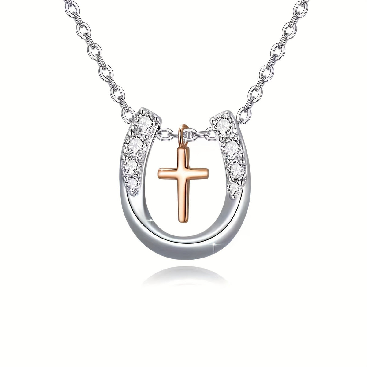 Elegant Horseshoe Cross Pendant Necklace