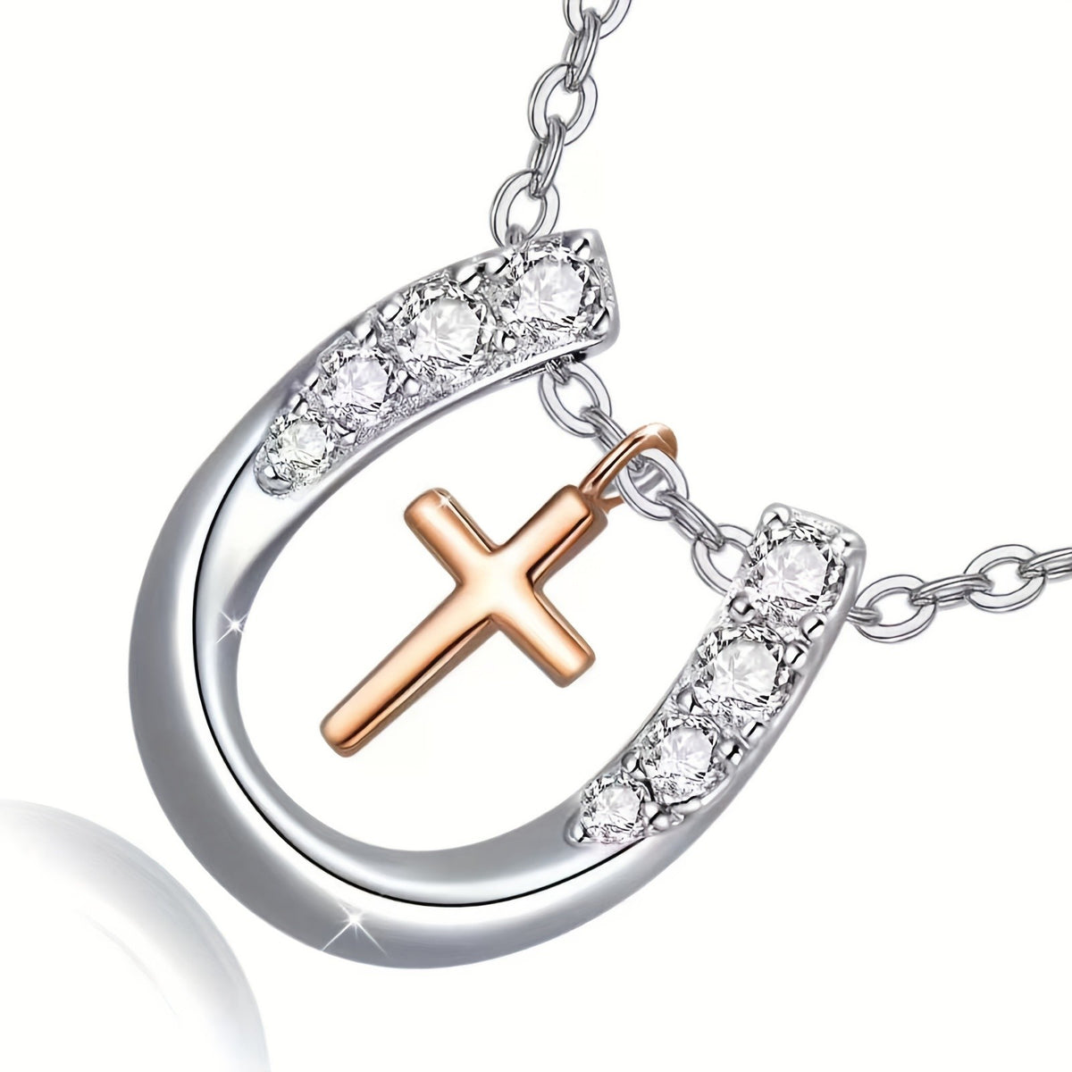 Elegant Horseshoe Cross Pendant Necklace