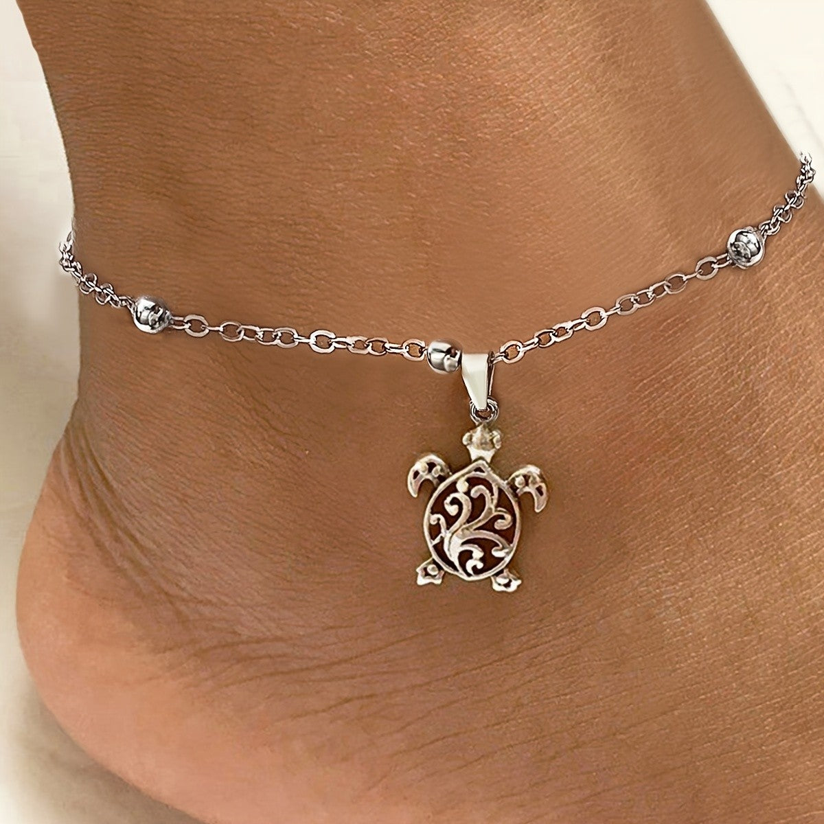 Dainty Filigree Turtle Anklet