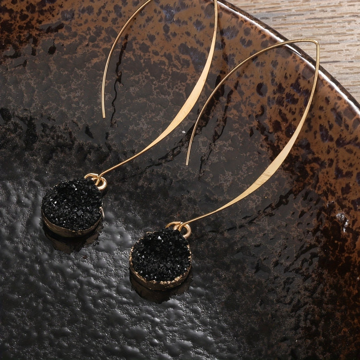 Boho Black Crystal Drop Earrings