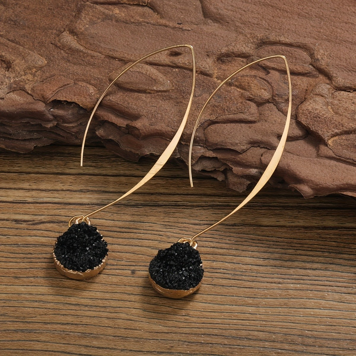 Boho Black Crystal Drop Earrings