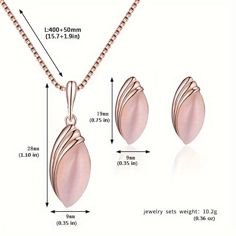Dainty Cat Eye Leaf Necklace Set