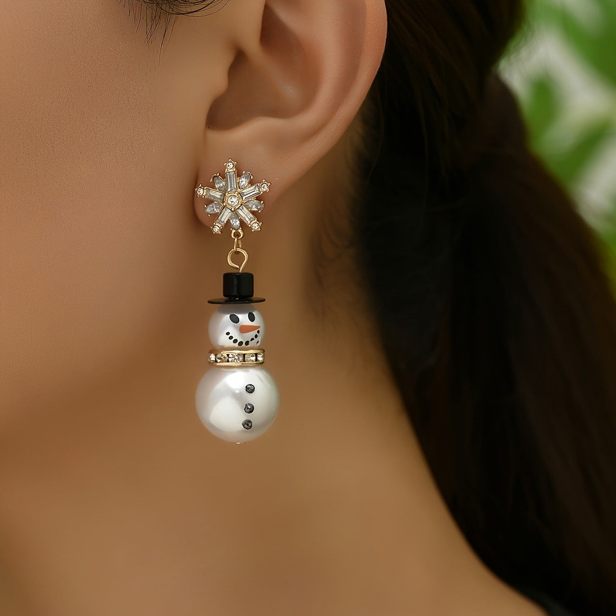 Festive Snowman Pearl Drop Earrings