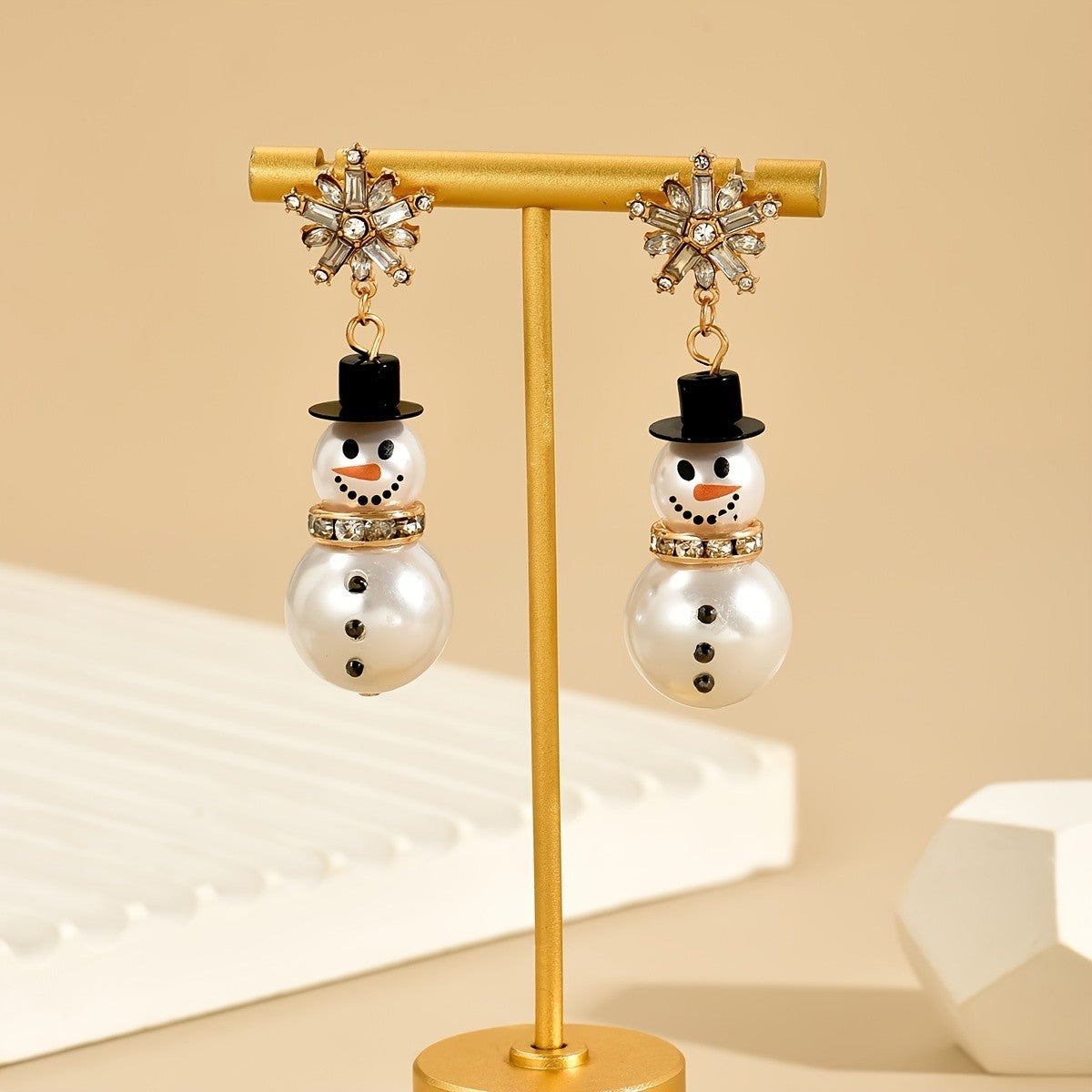 Festive Snowman Pearl Drop Earrings