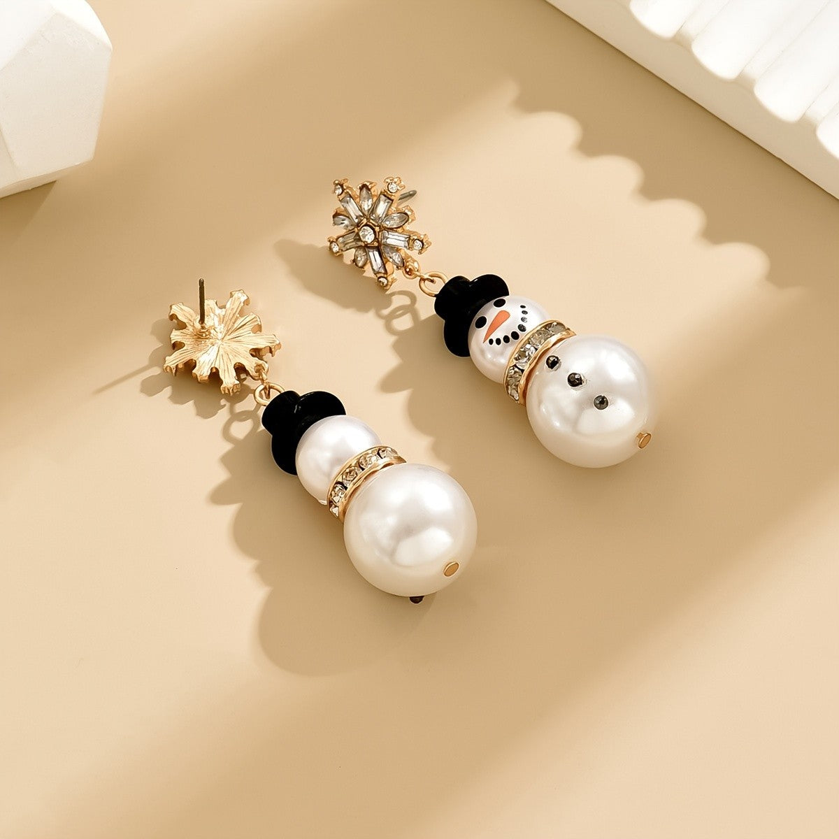 Festive Snowman Pearl Drop Earrings