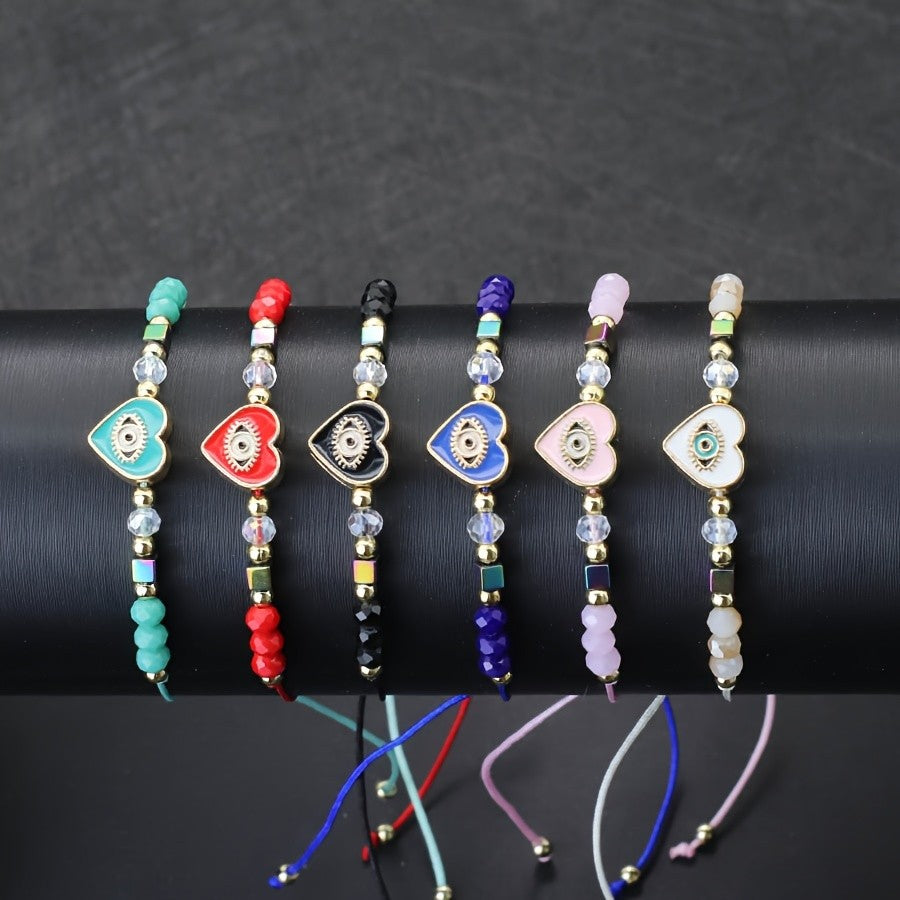 Dainty Pink Evil Eye Heart Bracelet
