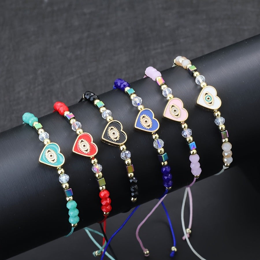 Dainty Pink Evil Eye Heart Bracelet
