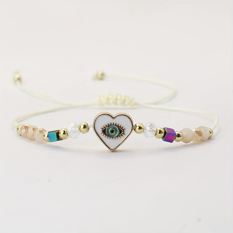 Dainty Pink Evil Eye Heart Bracelet