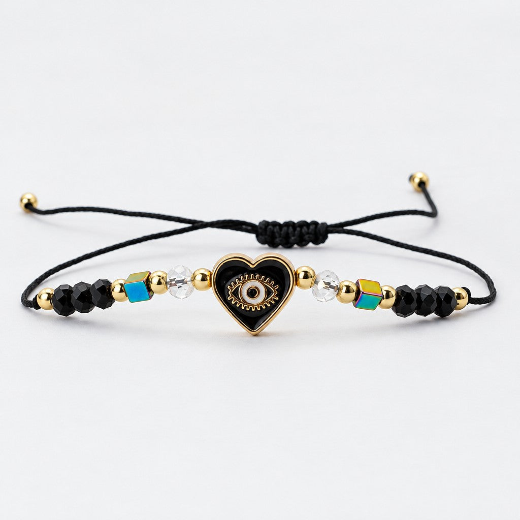 Dainty Pink Evil Eye Heart Bracelet