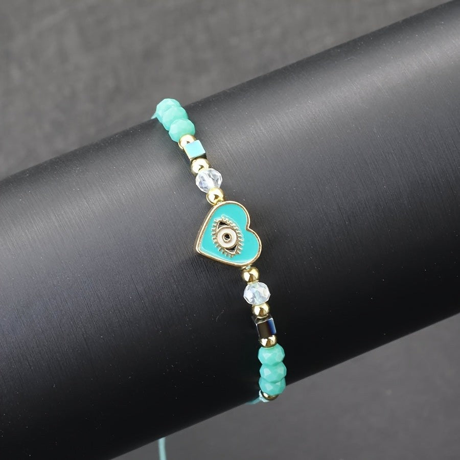Dainty Pink Evil Eye Heart Bracelet
