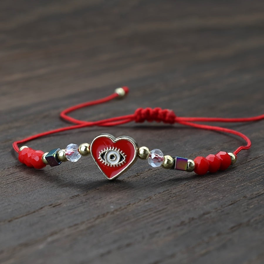 Dainty Pink Evil Eye Heart Bracelet