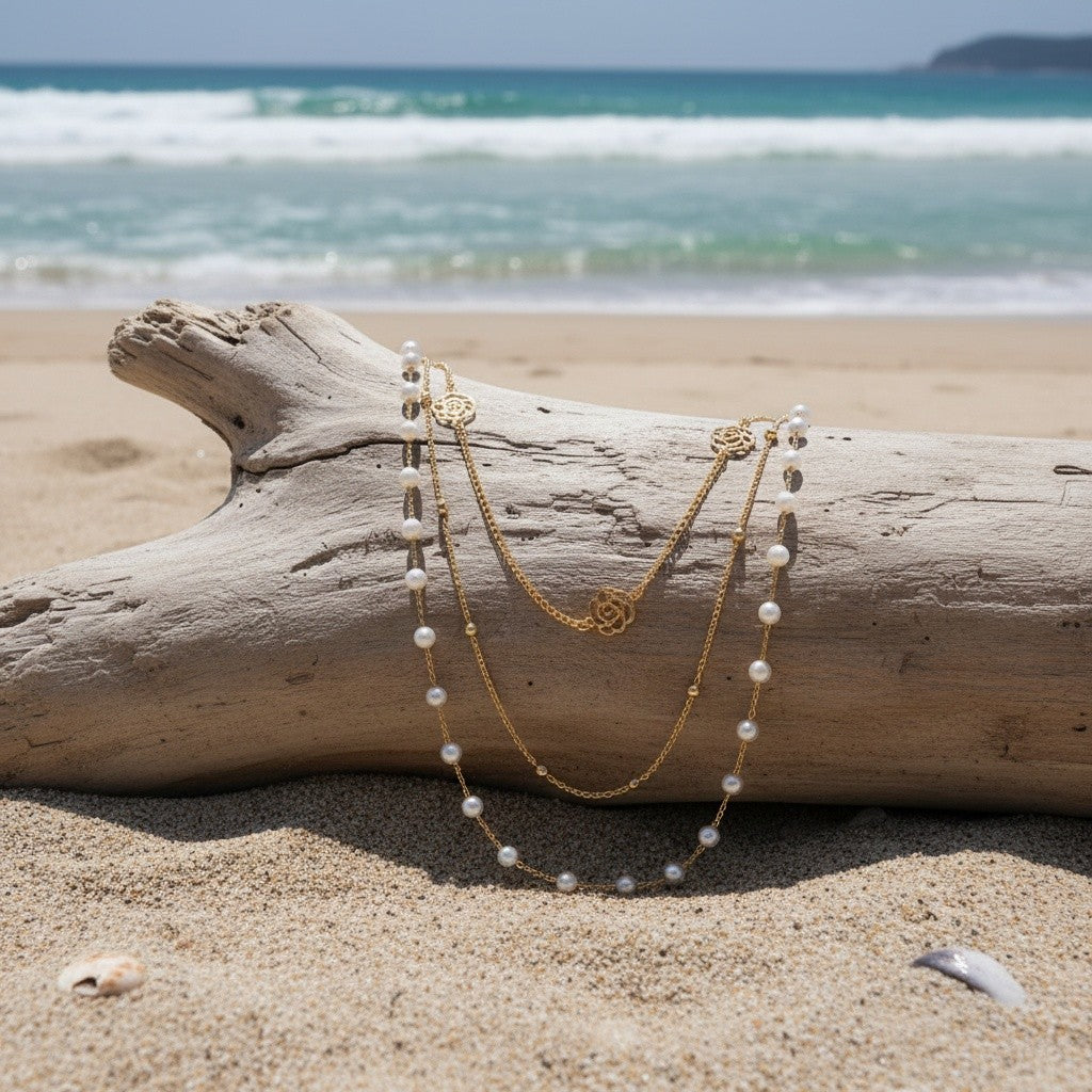 Elegant Layered Rose Pearl Necklace