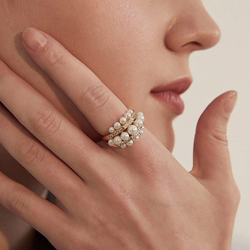 Boho Adjustable Cluster Pearl Ring