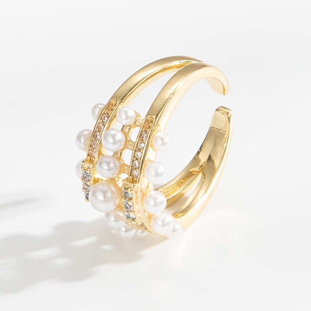 Boho Adjustable Cluster Pearl Ring