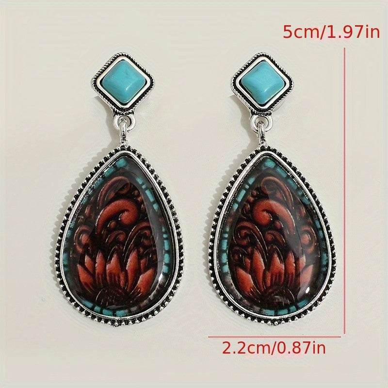 Boho Vintage Carved Turquoise Drop Earrings