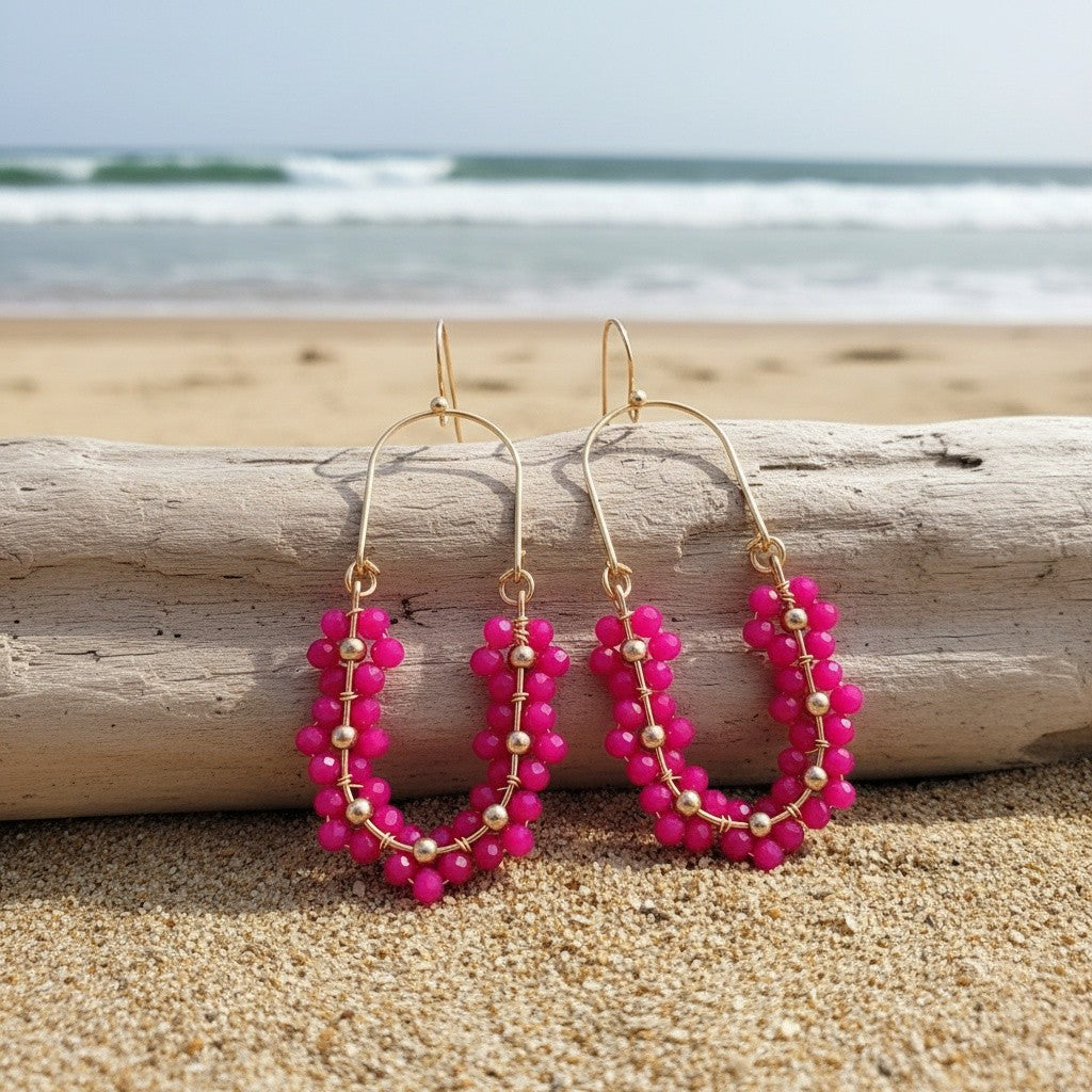 18k Boho Beaded Hoop Earrings